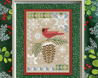 Seasonal Courier:  Cardinal's Winter Cross Stitch Pattern - Robin Pickens - Moda - RPCSP SCCW408