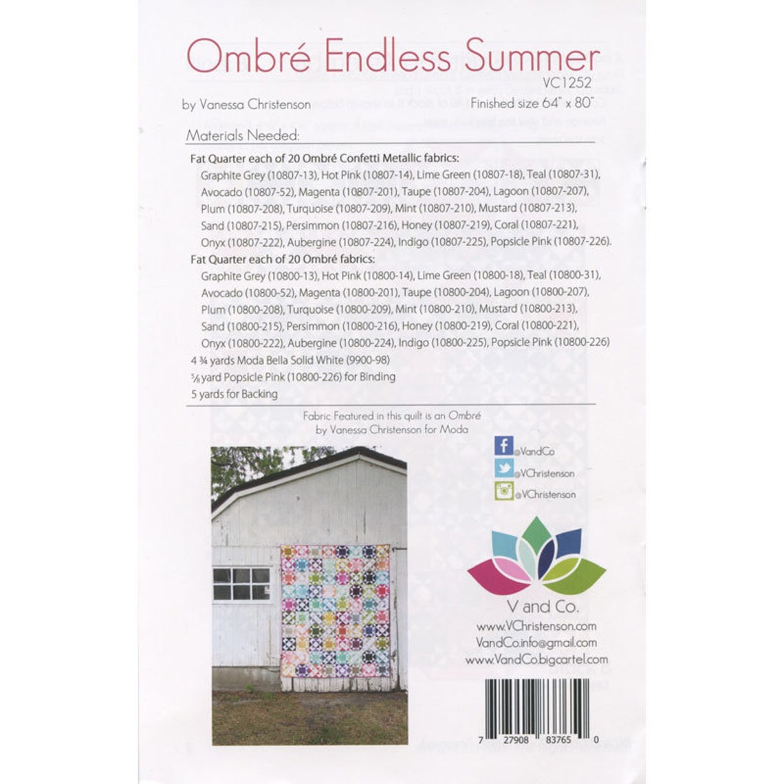 Ombre Endless Summer Quilt Pattern Moda V and Co. Vanessa Etsy