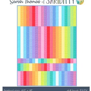 May include: A quilt pattern called "Strip Tease" by Sarah Thomas of Sariditty. The pattern uses fat quarter bundles and is easy to make. The finished quilt is 60 inches by 8 inches.