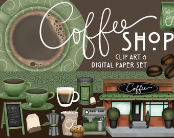 Coffee Shop Clip Art and Digital Paper Pack - Scrapbooking - Invitations - Posters - Flyers - Artwork
