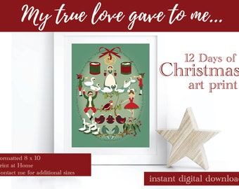 12 Days of Christmas Digital Art - Instant Download - Print at Home