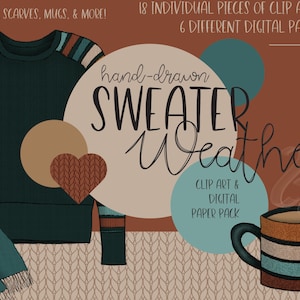 Sweater Weather Clip Art & Digital Paper Pack - Planners - Scrapbooking - Invitations - Posters - Flyers - Artwork