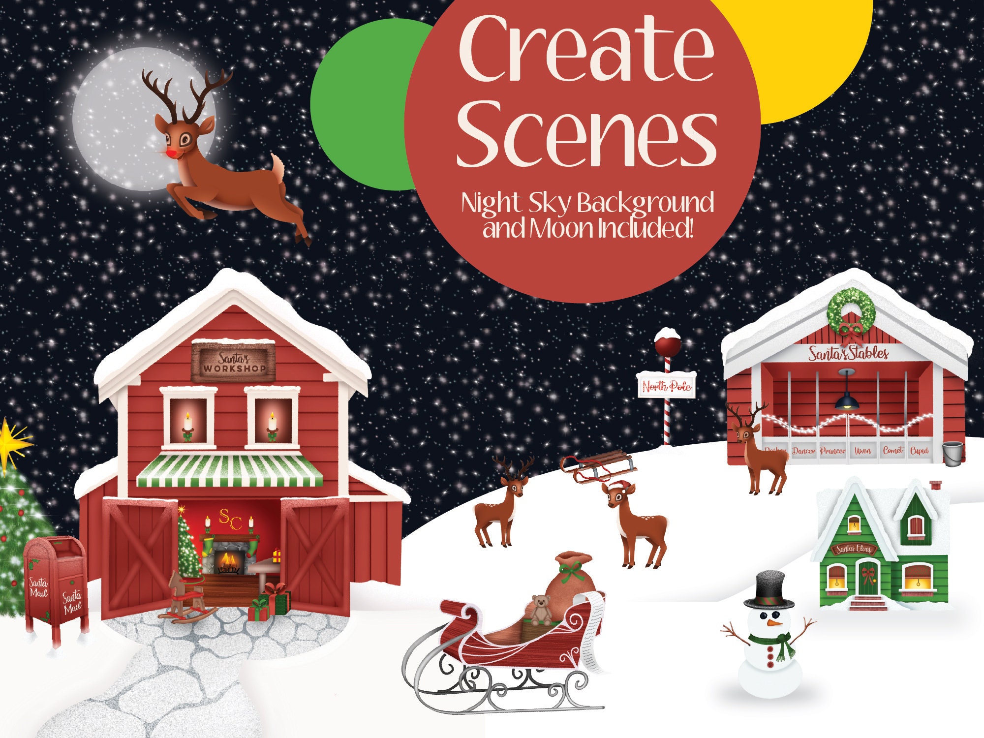 Santa's Village Clip Art &amp; Digital Paper Pack - Scene Building ...