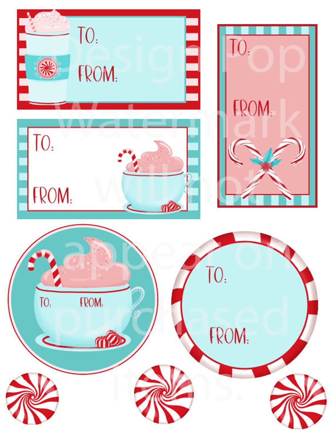 Peppermint Christmas Gift Tags &amp; Stickers Instant Download Print and ...