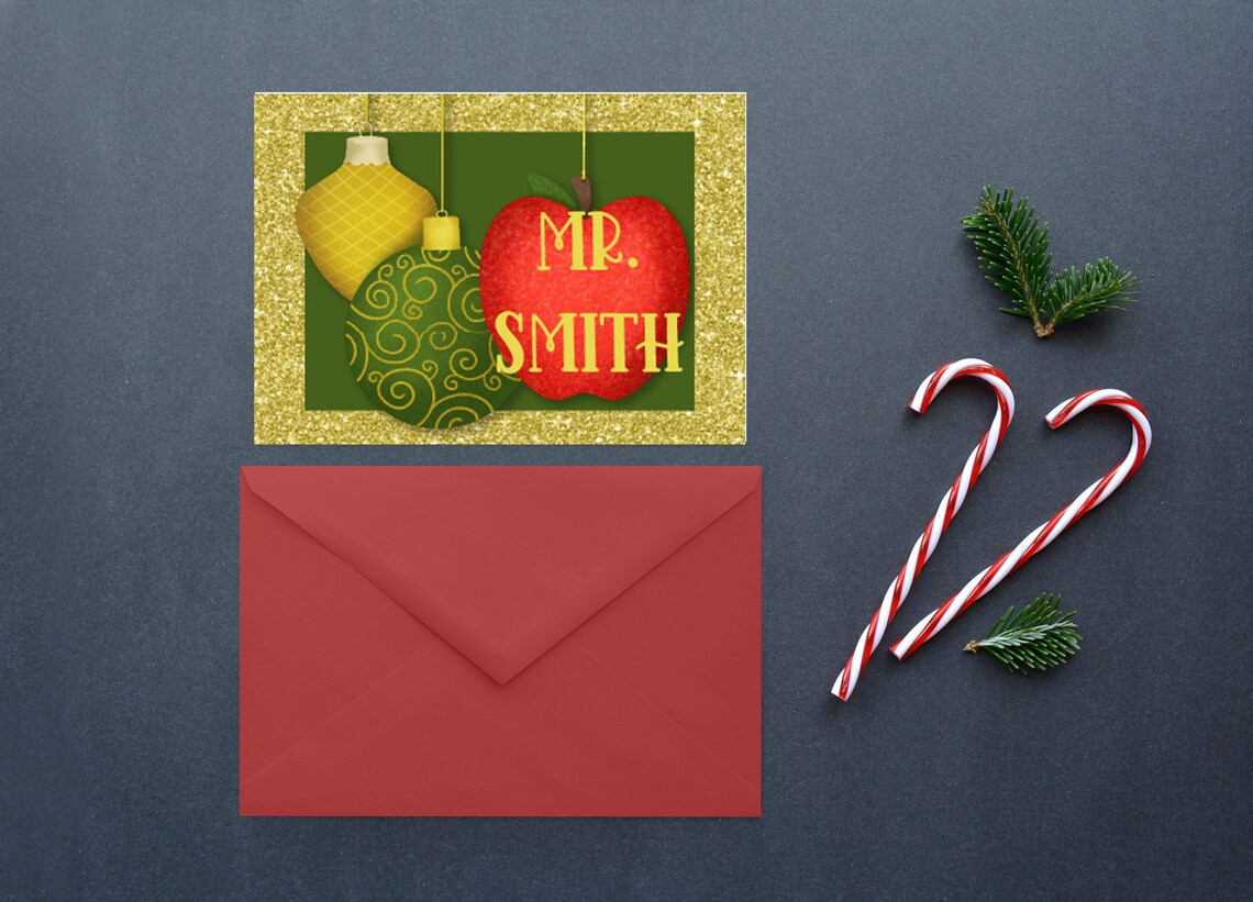 PERSONALIZED Christmas Ornament Glitter Teacher Cards Instant Download