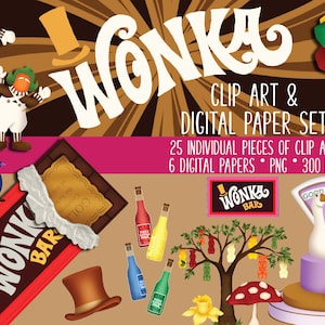 Paquete de imágenes prediseñadas y papel digital de fábrica de chocolate: álbumes de recortes, invitaciones, carteles, volantes y obras de arte