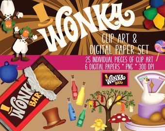 Chocolate Factory Clip Art & Digital Paper Pack - Scrapbooking - Invitations - Posters - Flyers - Artwork