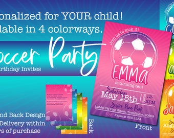 Soccer Birthday Party Invitations - Front and Back - PERSONALIZED - Digital Product