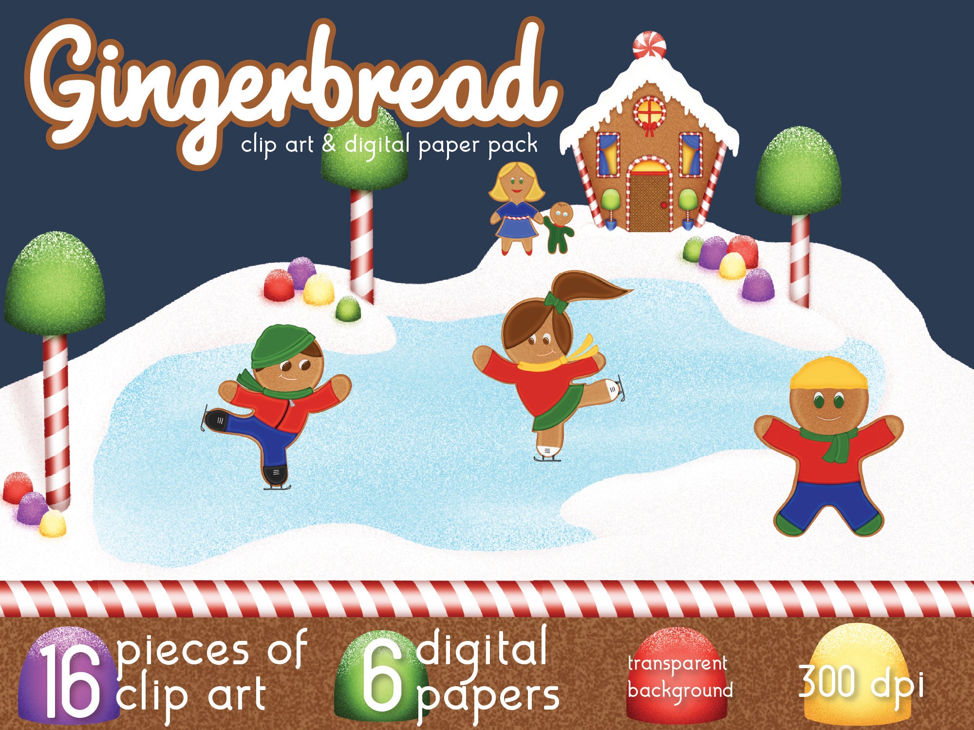 Gingerbread Friends Clip Art & Digital Paper Pack - Scene Building- Scrapbooks - Invitations - Posters - Flyers - Artwork