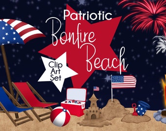 Patriotic Bonfire Beach Clip Art Pack with Bonuses! - Scrapbooking - Invitations - Posters - Flyers - Artwork