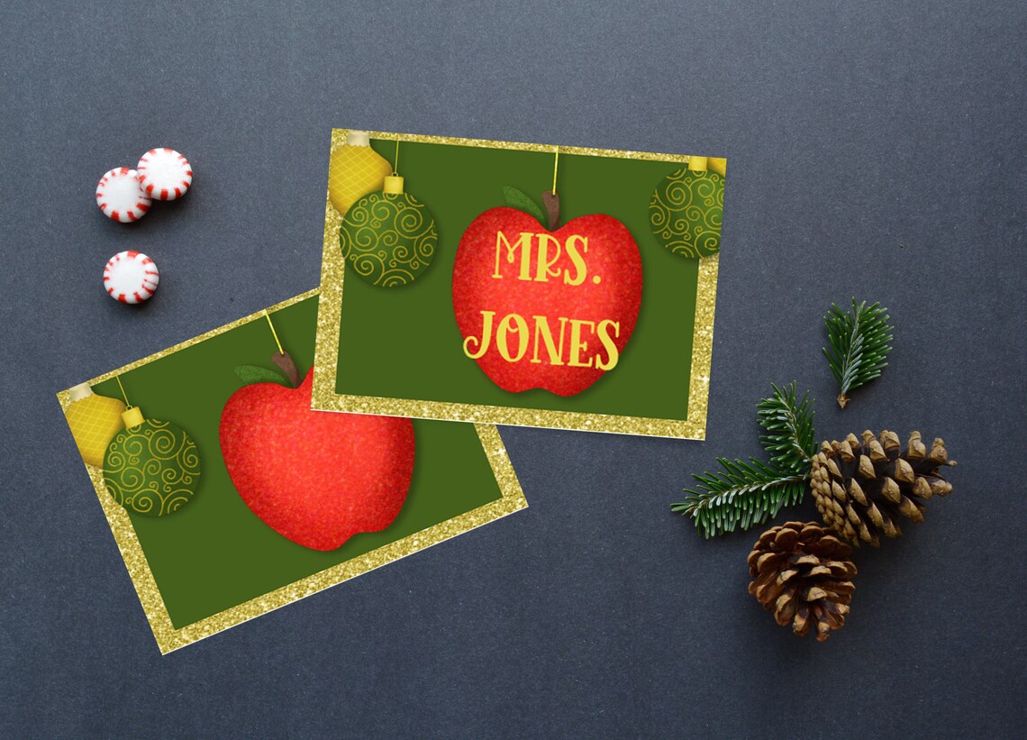 PERSONALIZED Christmas Ornament Glitter Teacher Cards Instant Download