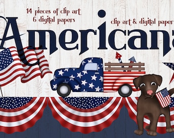 Americana Clip Art & Digital Paper Pack - Scrapbooking - Invitations - Posters - Flyers - Artwork