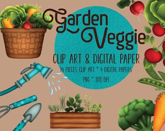 Garden Veggies Clip Art & Digital Paper Set - Scrapbooking - Planner Stickers - More