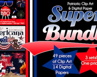 Patriotic SUPER BUNDLE Clip Art & Digital Paper MEGA Pack - Scrapbooking - Invitations - Posters - Flyers - Artwork