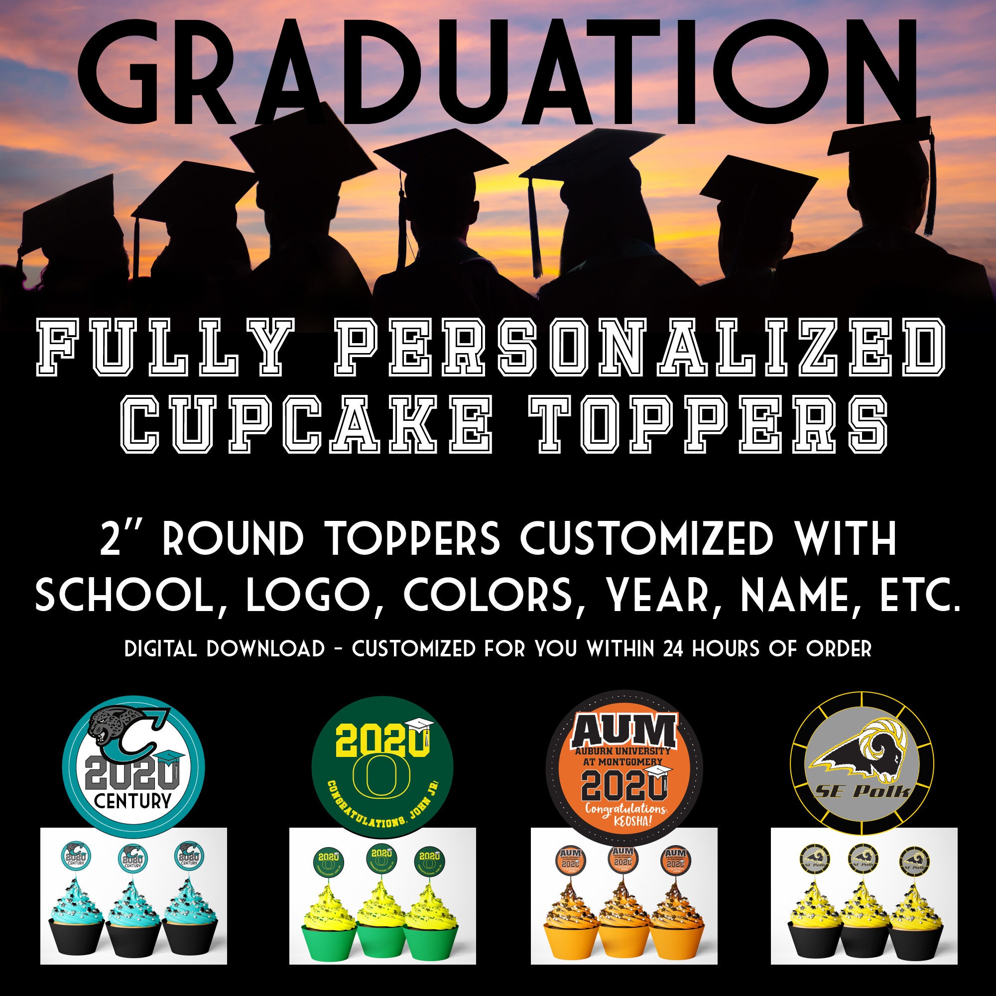 FULLY Customizable Cupcake Toppers for YOUR Graduate Etsy