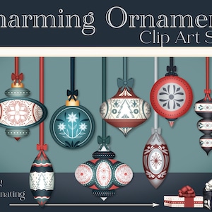 Charming Ornaments Christmas Clip Art & Digital Paper Pack - Invitations - Cards - Scrapbooks - Instant Download