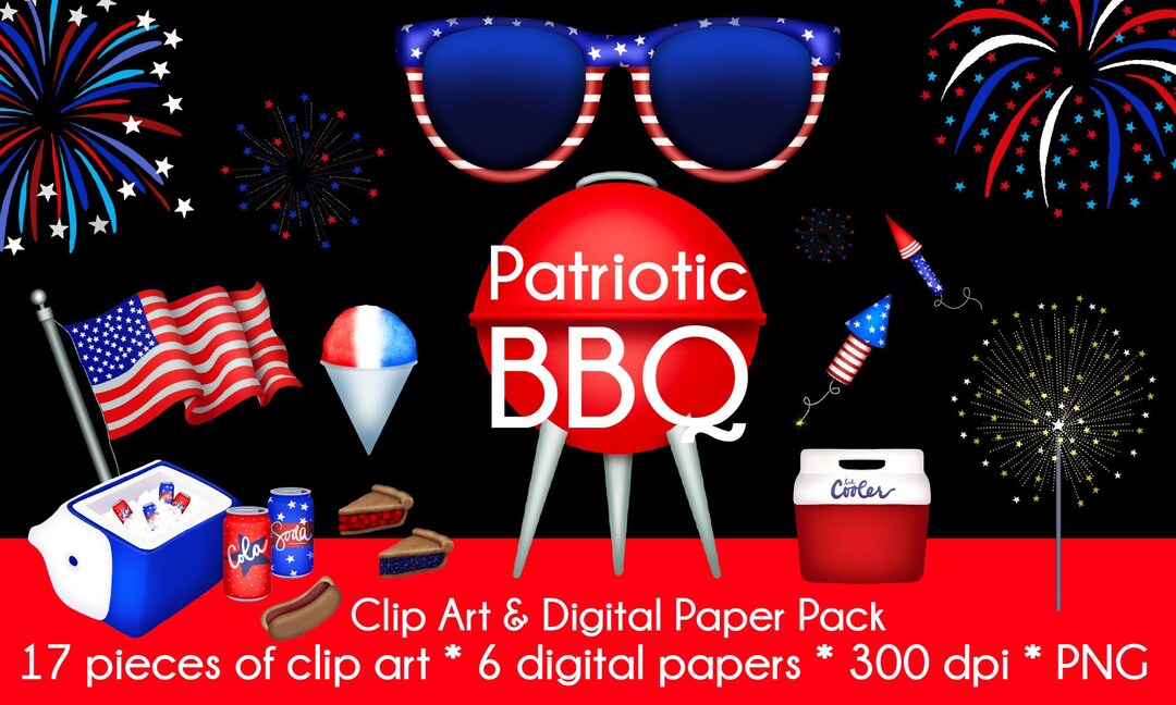 Patriotic BBQ Clip Art & Digital Paper Pack - Scrapbooking