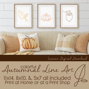 Autumnal Line Art - Colorful - Instant Download - Printable - 3 sizes