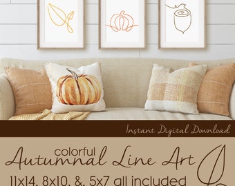 Autumnal Line Art - Colorful - Instant Download - Printable - 3 sizes