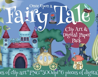 Fairy Tale Clip Art & Digital Paper Pack - Scrapbooking - Einladungen - Poster - Flyer - Kunstwerk