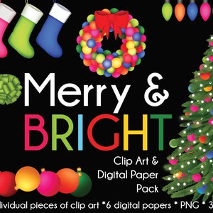 Frohe und helle Weihnachten! - Clip Art & Digital Paper Pack - Scrapbooking - Planner Aufkleber - Schreibwaren - Mehr