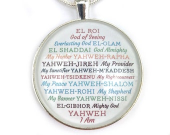 Names of GOD Pendant Necklaces - Christian Jewelry - YHWH, Yahweh-Rapha, El Shaddai, Yahweh-Jireh, Mighty God, Hebrew Religious Jewelry