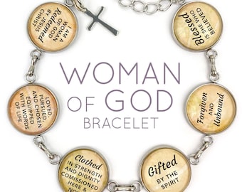 Christian Affirmations Bracelet: Stainless Steel Glass Charm Bracelet