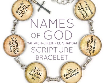 Names of GOD Scripture Bracelet - Christian Jewelry - Stainless Steel Hebrew Religious Bracelet - Yahweh - 7.5"-8.75"