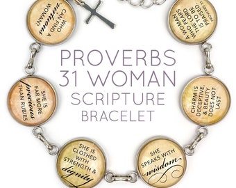 Proverbs 31 Woman Scripture Charm Bracelet - More Precious than Rubies - Christian Jewelry - 6.75"-8.75"