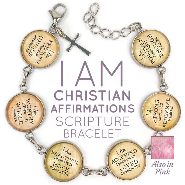 I AM – Christian Affirmations Scripture Charm Bracelet - Strong, Unique, Beautiful, Worthy, Loved, Enough - Encouragement Religious Jewelry