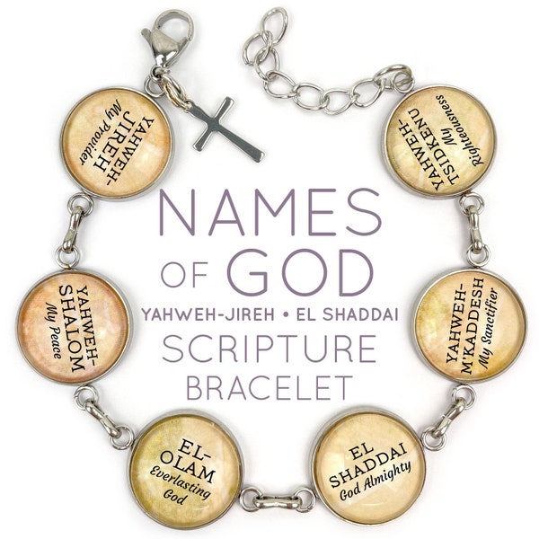 Names of GOD Scripture Bracelet - Christian Jewelry - Stainless Steel Hebrew Religious Bracelet - Yahweh - 7.5"-8.75"