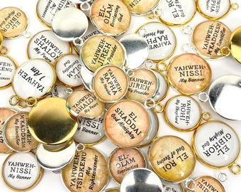 Names of God Scripture Charms Set – Silver, Gold – Bulk Jewelry Making Charms
