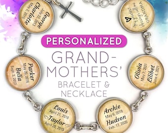 Personalized Grandmothers' Scripture Bracelet & Silver-Plated Pendant Necklace Set, Personalized with Grandchildren's Names and Birth Dates!