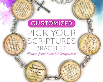 Pick Your Own Scriptures Bracelet – Choose Your Favorite Bible Verses to Create this Unique Christian Gift – 7.5" - 8.75"
