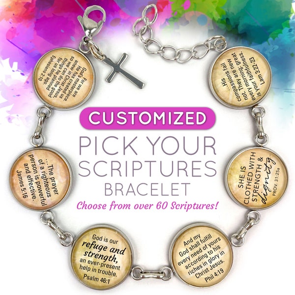 Pick Your Own Scriptures Bracelet – Choose Your Favorite Bible Verses to Create this Unique Christian Gift – 7.5" - 8.75"