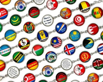 Custom World Flags Charm Bracelet: Travel Souvenir Jewelry