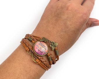 Fearfully & Wonderfully Made, Shadow of Your Wings – Psalms Scriptures – Multi-Strand Leather Bracelet with Butterflies – Christian Jewelry