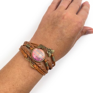 Fearfully & Wonderfully Made, Shadow of Your Wings – Psalms Scriptures – Multi-Strand Leather Bracelet with Butterflies – Christian Jewelry
