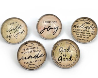 Fearfully & Wonderfully Made – Set of Glass Pinback Buttons, Lapel Pins