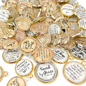 Bulk Assorted Christian and Scripture Charms for Jewelry Making – 16 & 20mm, Silver, Gold – Designer Bible Bracelet Charms