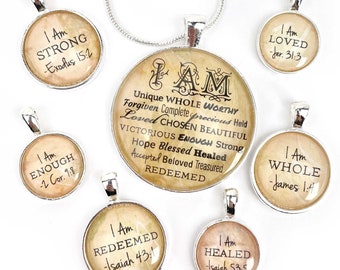 Christian Affirmations Pendant Necklace: Scripture Jewelry Gift