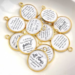 Encouragement Scriptures - Set of 12 Christian Bible Verse Charms for Jewelry Making – 16 or 20mm, Silver, Gold – Bulk Bracelet Charms