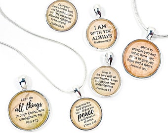 Scripture Necklace – Silver-Plated Bible Verse Pendant Necklace - Christian Jewelry - 16mm & 20mm