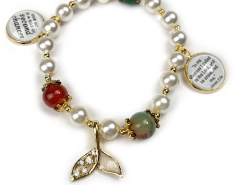 Jonah & Whale Pearl Bracelet: Agate, Cubic Zirconia, 18K Gold Plated