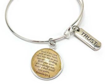 Word+Scripture Christian Affirmations Charm Bangle Bracelet - Religious Encouraging Scripture Jewelry, Silver