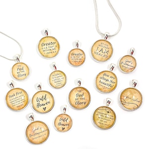 Until Heaven, Seek First, Greater is He – Silver-Plated Scripture Christian Pendant Necklaces (2 Sizes) – Add a Matching Charm Bangle!
