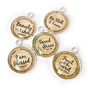 Be Still, Fruit of the Spirit, Beauty for Ashes, Saved By Grace – Scripture Charm Set for Jewelry Making, 20mm – Bulk Bracelet Charms