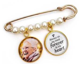 Personalized Graduation & Memorial Brooch Pin with Photo Charms and Faux Pearls