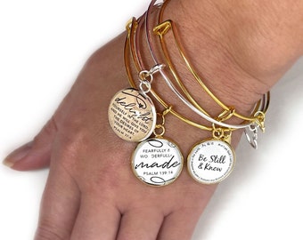 Scripture Charm Bangle Bracelets - Christian Jewelry, Gold, Silver