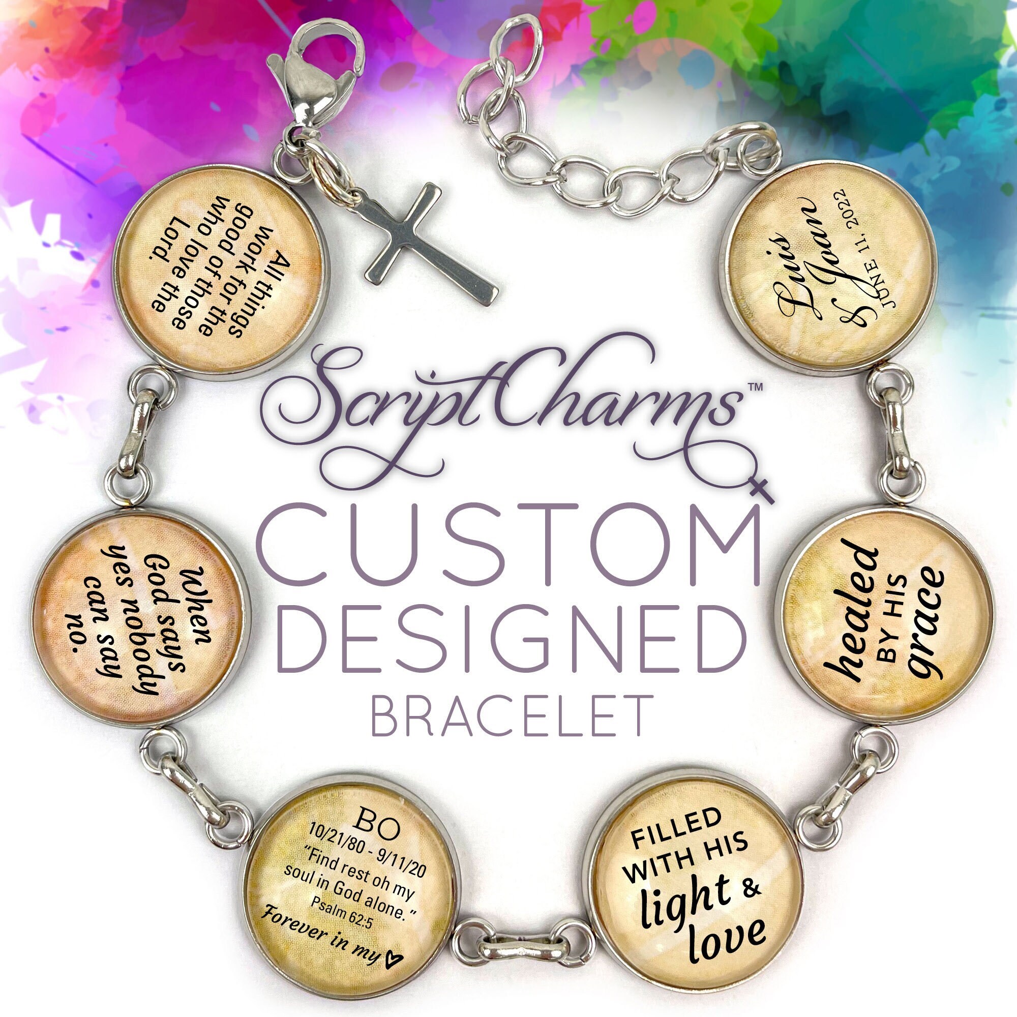 Custom Designed Scripture Charm Bracelet Meaningful Personalized Stainless Steel Christian Bracelet
